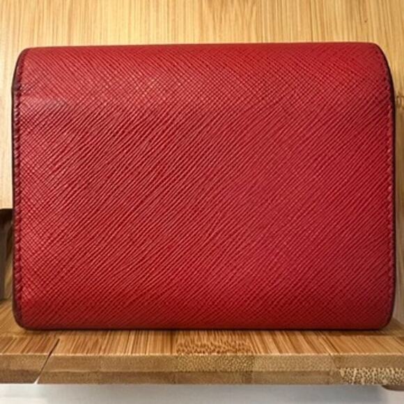 Authentic PRADA Saffiano Lux Leather Tri-Fold Wallet Red with Bow - Picture 2 of 11